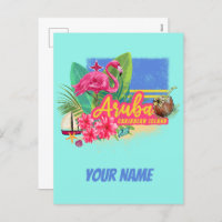 Aruba Retro Caribbean Island with Flamingo Vintage