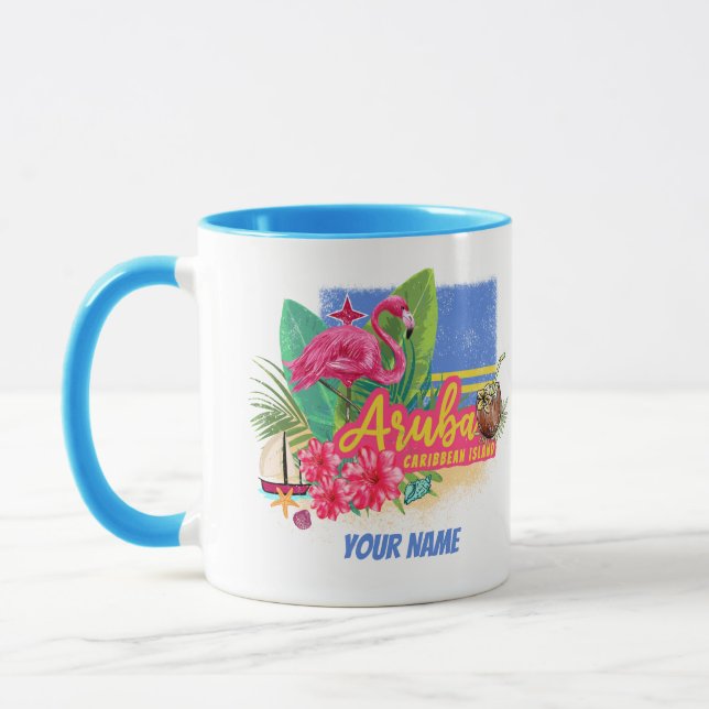 Aruba Retro Caribbean Island with Flamingo Vintage Mug (Left)