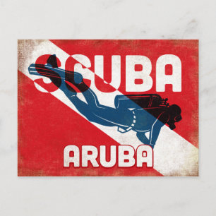 Aruba Scuba Diver - Blue Retro Postcard