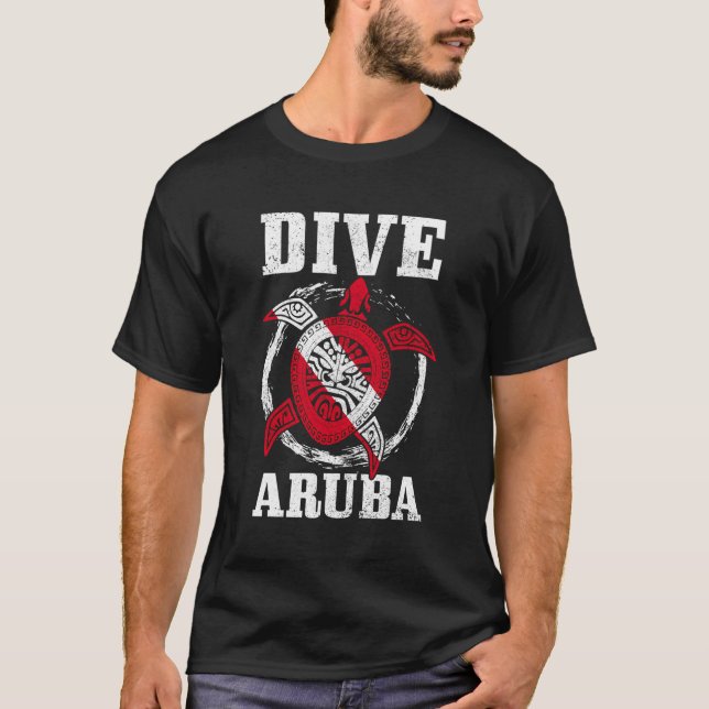 Aruba Scuba Diving Flag Sea Turtle Scuba Diver Div T-Shirt (Front)