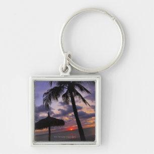 Aruba, silhouette of palm tree and palapa on keychain