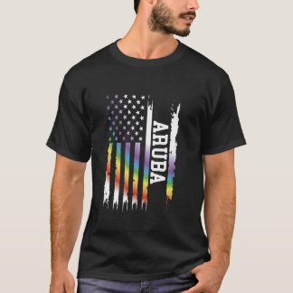 Aruba United States Distressed Rainbow w US Flag T-Shirt