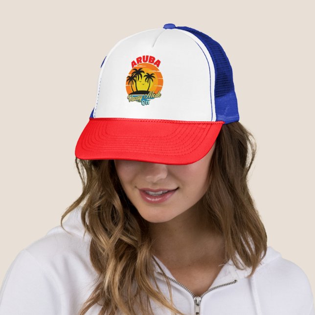 Aruba Vacay Mode On Family Group Matching Travel Trucker Hat (In Situ)