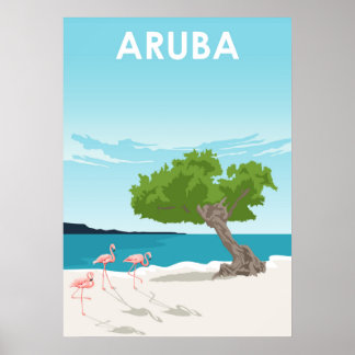 Aruba Vintage Minimal Retro Travel Illustration Poster