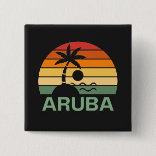 Aruba Vintage Palm Trees Summer Beach 2 Inch Square Button