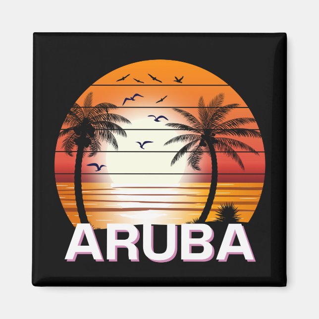 Aruba Vintage Palm Trees Summer Beach Magnet (Front)