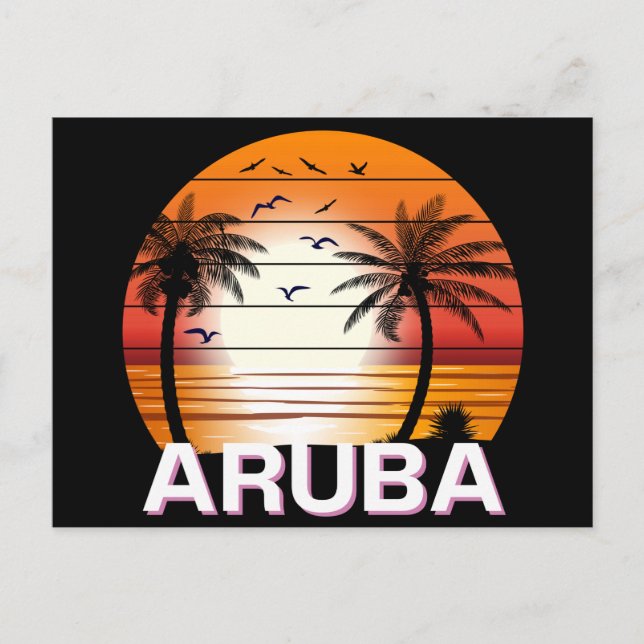 Aruba Vintage Palm Trees Summer Beach Postcard (Front)