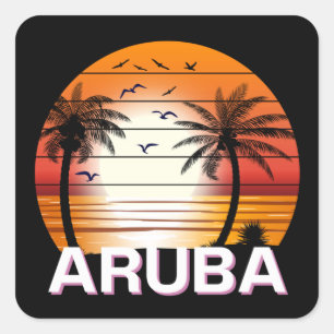 Aruba Vintage Palm Trees Summer Beach Square Sticker