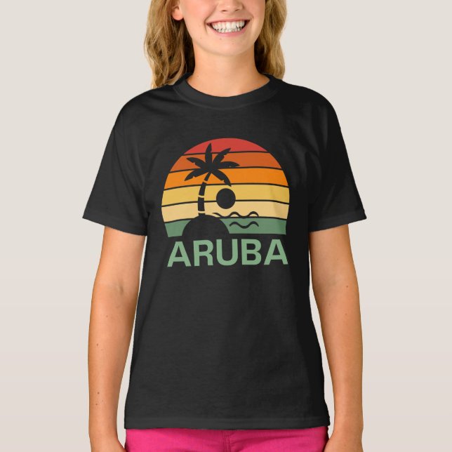 Aruba Vintage Palm Trees Summer Beach T-Shirt (Front)