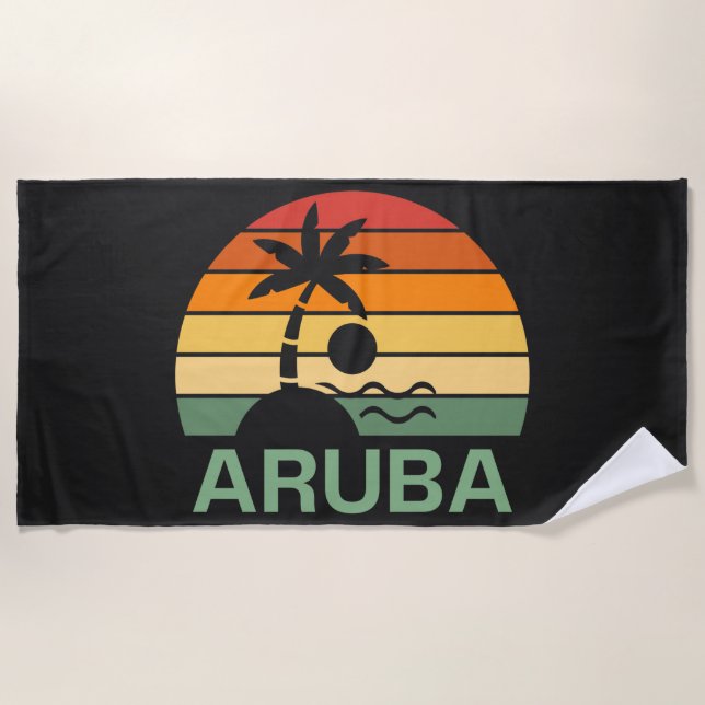 Aruba Vintage Palm Trees Summer Beach Towel (Front)
