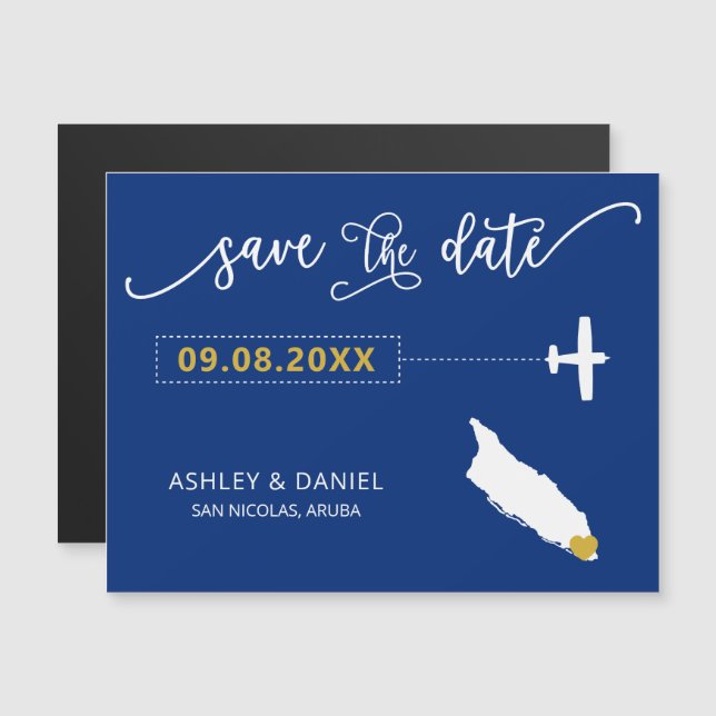 Aruba Wedding Save the Date Card, Map Magnetic Invitation (Front/Back)