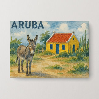Aruba Yellow Cunucu house with donkey watercolor