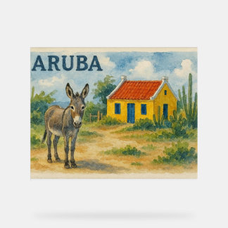 Aruba Yellow Cunucu house with donkey watercolor Acrylic Sign