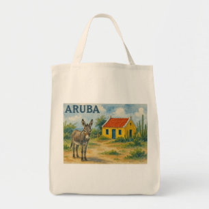 Aruba Yellow Cunucu house with donkey watercolor Tote Bag