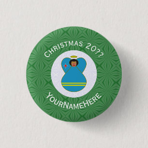 Aruban Flag Angel Christmas Personalized 1 Inch Round Button