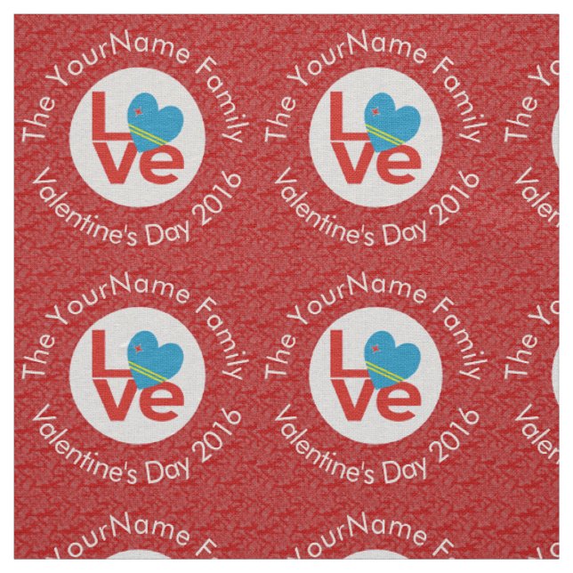 Aruban Flag Heart LOVE Red Personalized Text  Fabric (Swatch)