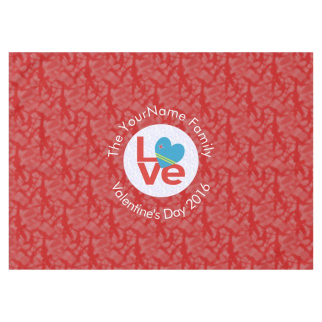 Aruban Flag Heart LOVE Red Personalized Text  Tablecloth (Front (Horizontal))