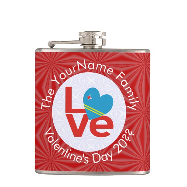 Aruban Red Letters LOVE Flag Personalized  Hip Flask (Front)