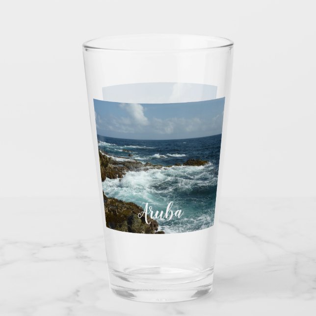 Aruba's Rocky Coast and Blue Ocean Glass (Front)
