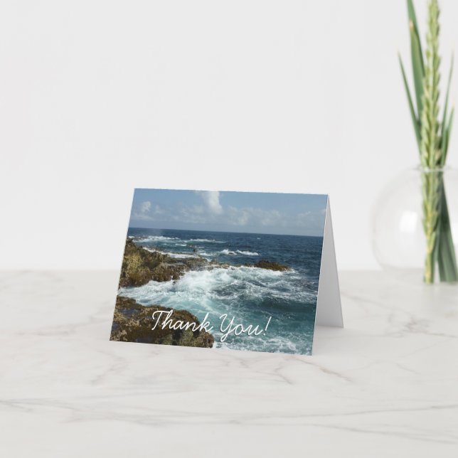 Aruba's Rocky Coast and Blue Ocean Thank You Card (Front)