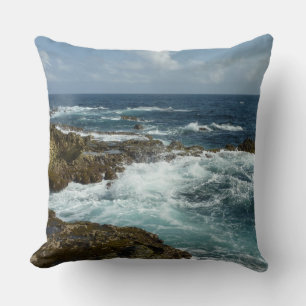Aruba's Rocky Coast and Blue Ocean Throw Pillow