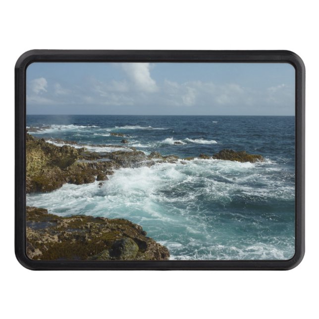 Aruba's Rocky Coast and Blue Ocean Trailer Hitch Cover (Front)
