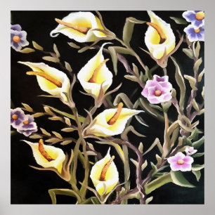 Arum Lily Artistic Floral Design On Black Poster