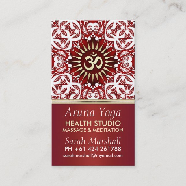 Aruna Yoga Carte de visite du nouvel âge (Devant)