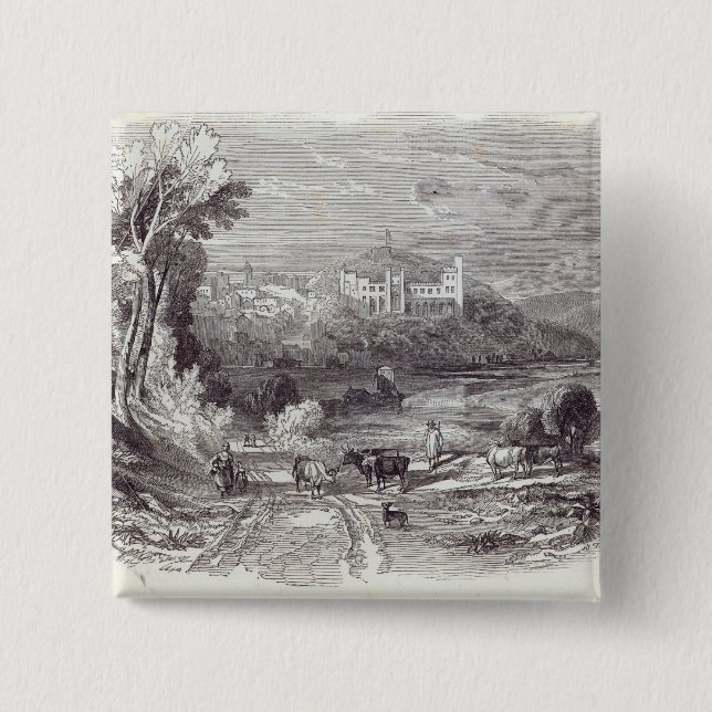 Arundel Castle and Town 2 Inch Square Button (Front)