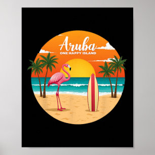 Aru's One Happy Island Flamingo Surfing Tropical B Poster