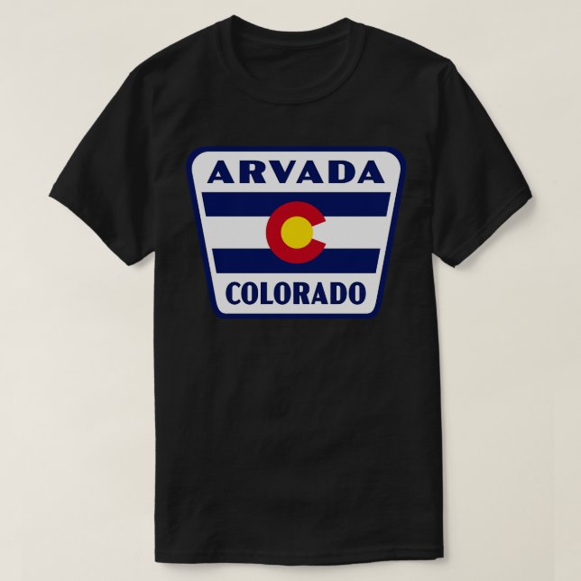 Arvada Colorado Retro Flag Badge White T-Shirt (Design Front)
