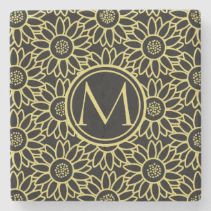 Arylide Yellow Sunflower Pattern Monogrammed Stone Coaster