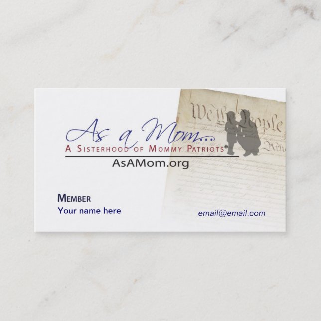 As A Mom... Member business Card (Front)