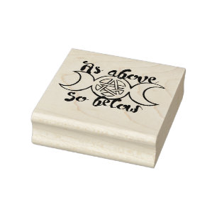 "As Above So Below" Triple Moon Pentagram Pagan Rubber Stamp
