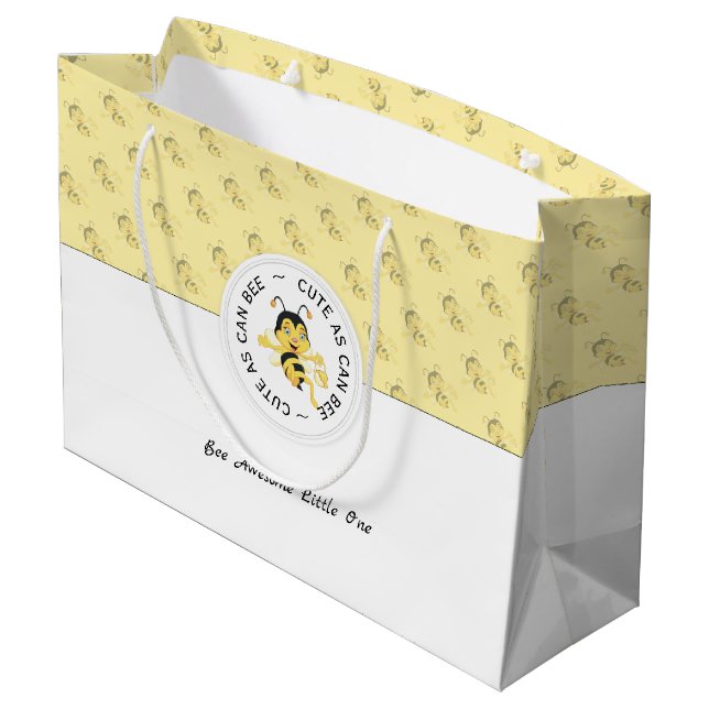 As Cute As Can Bee Cartoon | Personalized Monogram Large Gift Bag (Back Angled)