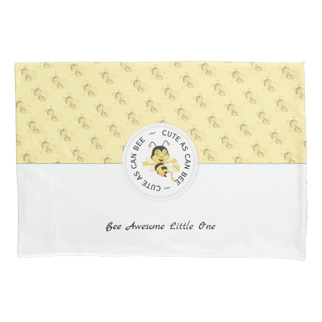 As Cute As Can Bee Cartoon | Personalized Monogram Pillowcase (Front)