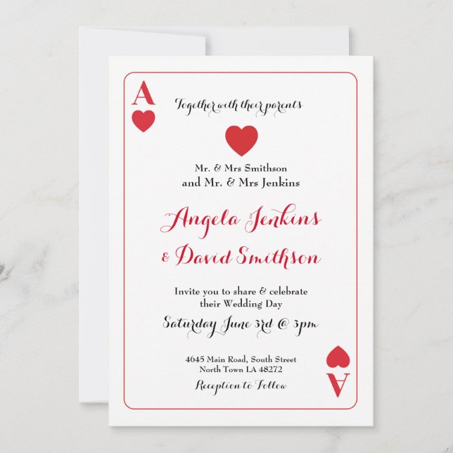 As de mariage d'invitation de partie de carte de (Devant)