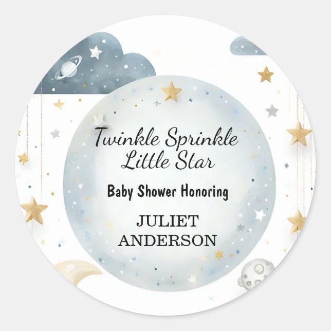 As Glitter Twinkle Twinkle Little Star Baby Shower Classic Round Sticker (Front)