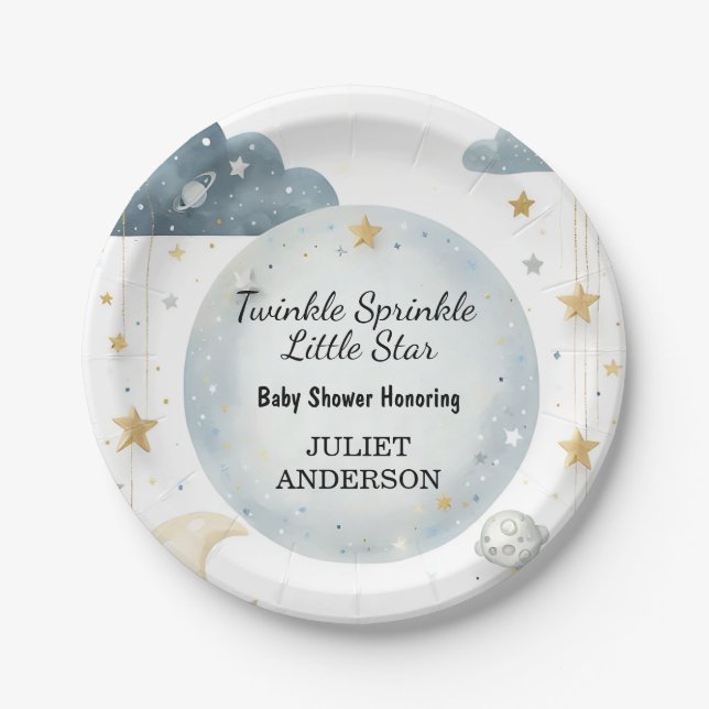 As Glitter Twinkle Twinkle Little Star Baby Shower Paper Plate (Front)
