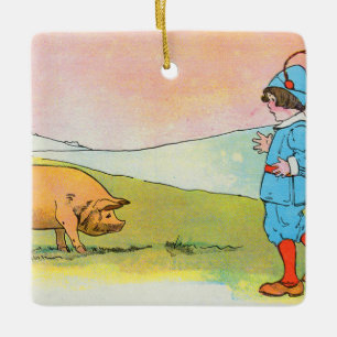 As I Went to Bonner I Met a Pig - Nursery Rhyme Ceramic Ornament