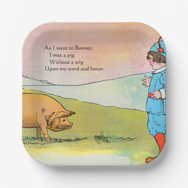 As I Went to Bonner I Met a Pig - Nursery Rhyme Paper Plate (Front)