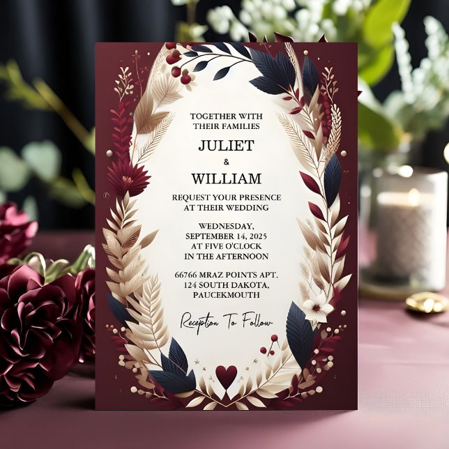 As Maroon Traditional Fall Couple Burgundy Wedding Invitation (Creator Uploaded)
