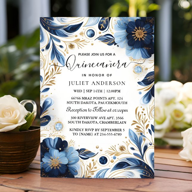 As Ombre ivory Ice Sky Gold Royal Blue Quinceanera Invitation (Creator Uploaded)