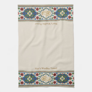 As Salam Colourful Floral Border Custom Text Wudhu Kitchen Towel