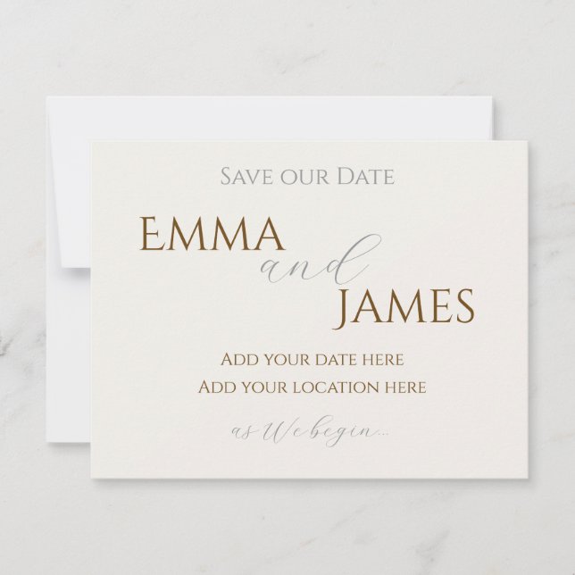 As We begin Minimalist Save the Date Announcement (Front)