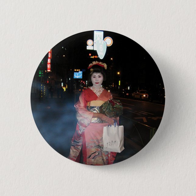 Asakusa Geisha Neo Tokyo 2 Inch Round Button (Front)