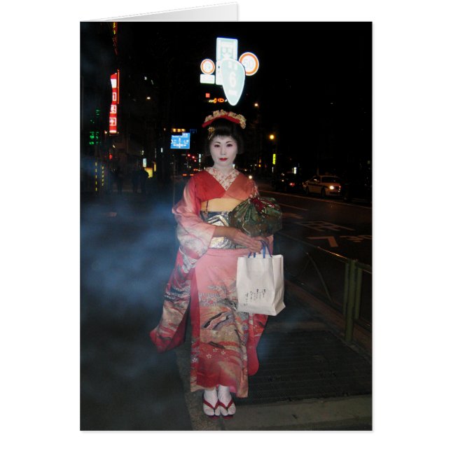 Asakusa Geisha Neo Tokyo Greeting Card (Front)