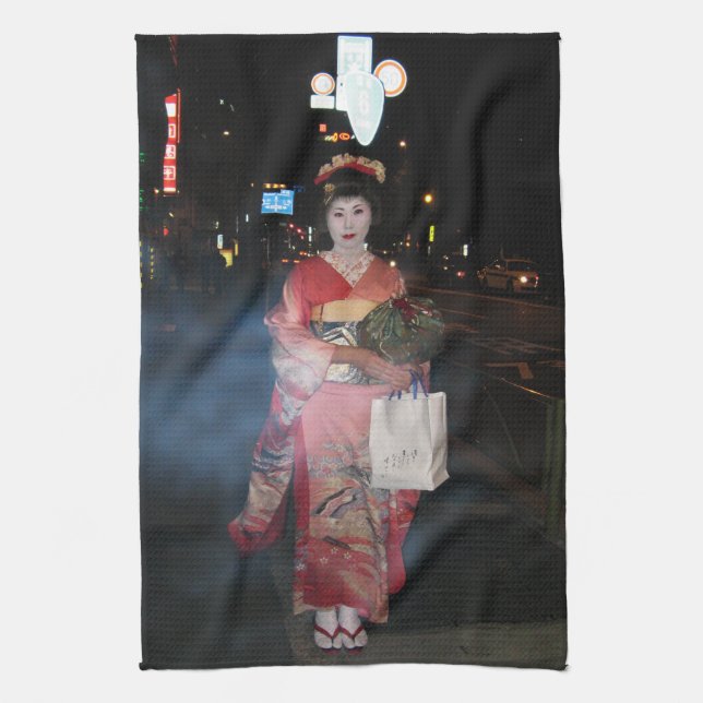 Asakusa Geisha Neo Tokyo Kitchen Towel (Vertical)