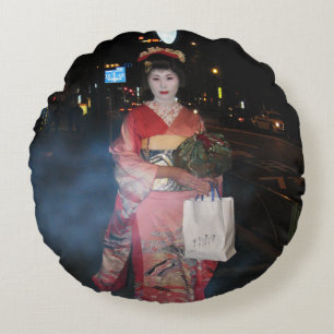 Asakusa Geisha Neo Tokyo Round Pillow