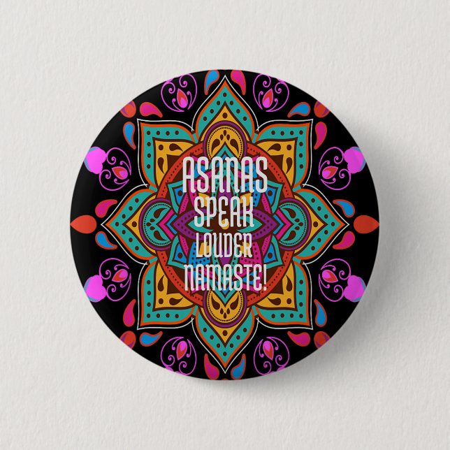 Asanas Flow Stronger With Vibrant Mandala Namaste  2 Inch Round Button (Front)